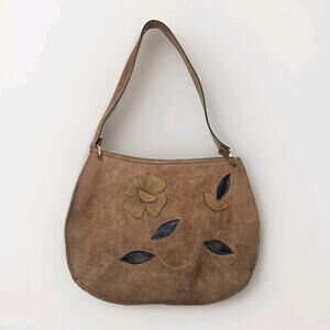 Retro Mister Ernest 70s Leather Boho Purse Shoulder Bag Embroidered Flowers Vtg